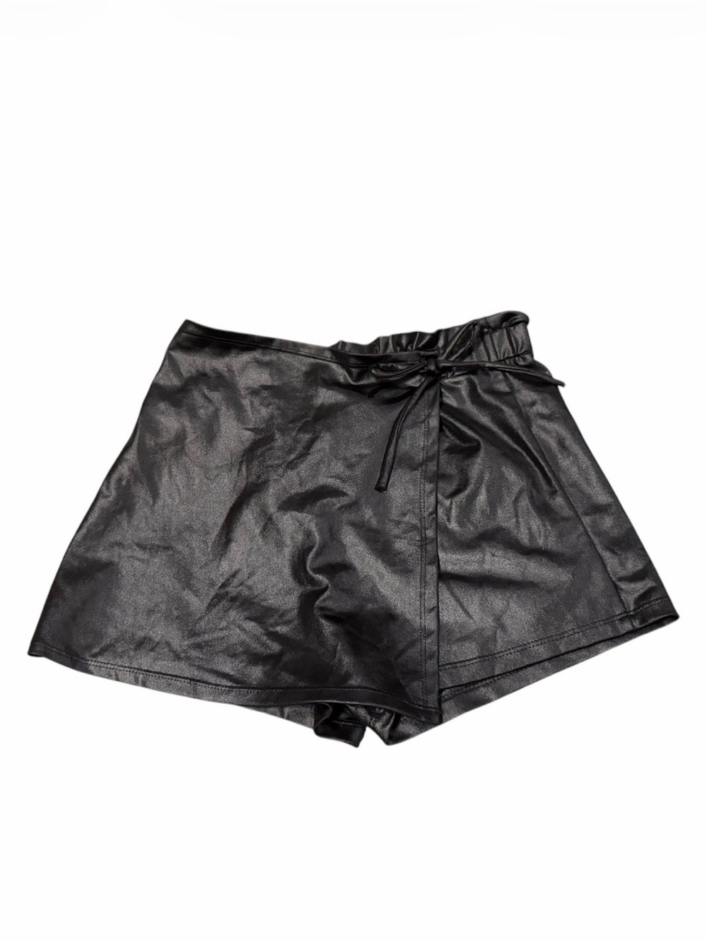 shosho Black Faux Leather Skort with Faux Tie Waist